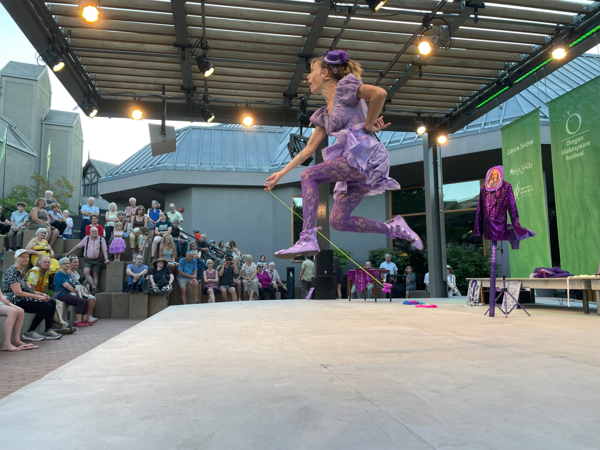 Mid-air yo-yo trick during The Merry Yo-Yo of Windsor at the Oregon Shakespeare Festival